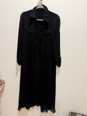 Zara Black Pleated Midi Shirt Dress
